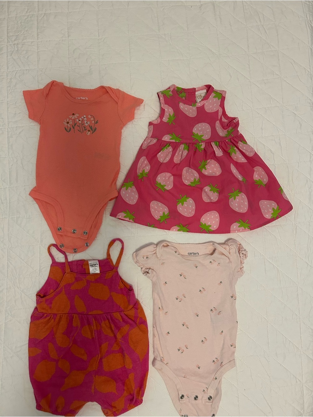 Baby clothes, Pink Dress + Coral & Pink Onesies Bundle